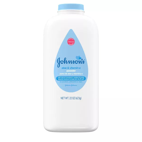 Johnson's Naturally Derived Cornstarch Baby Powder, Aloe & Vitamin E for Delicate Skin - 22oz