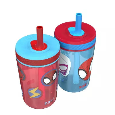 Zak Designs Plastic Kelso Spidey and his Amazing Friends Straw Tumbler Set: Kids Cups 2pk 15 fl oz