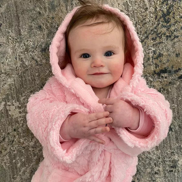 EVERYDAY KIDS Pink Baby Fleece Robe with Hood Cozy Hooded Bathrobe for Girls Ages 0-9 Months Soft, Warm, Lightweight Infant Sleepwear, Loungewear