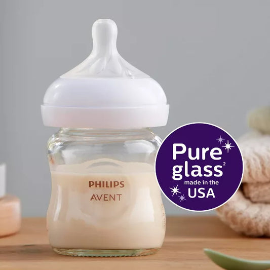Philips Avent Glass Baby Bottle with Natural Response Nipple - 4oz/3pk