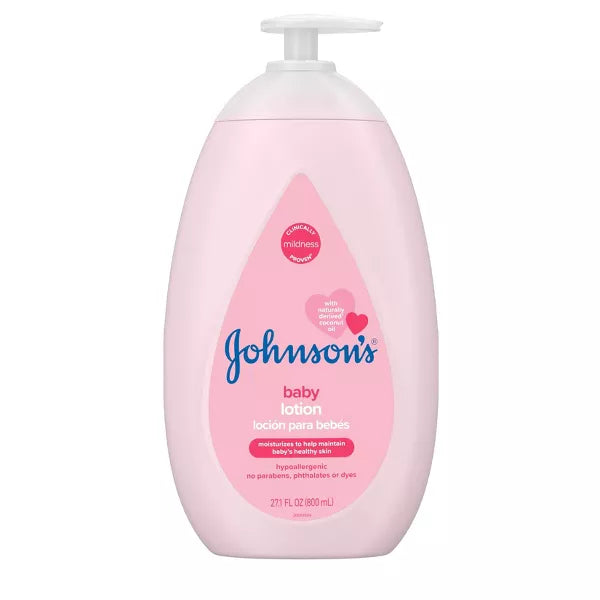 Johnson's Moisturizing Mild Pink Baby Body Lotion, Coconut Oil for Delicate Skin, Hypoallergenic - 27.1 fl oz
