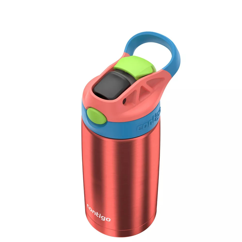 Contigo Kids' 13oz Stainless Steel Painted Coral Water Bottle Blue Poppy: Insulated, Spillproof, Dishwasher-Safe