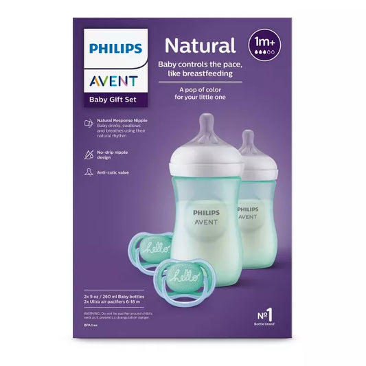 Philips Avent Natural Baby Bottle with Natural Response Nipple Baby Gift Set - Teal - 4pc