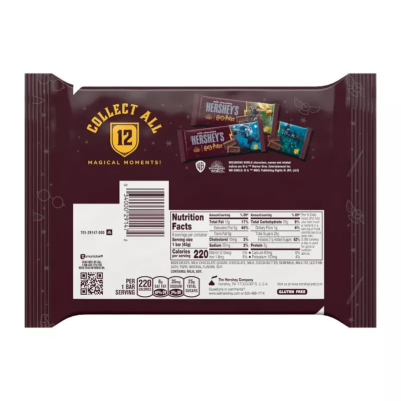 HERSHEY'S Milk Chocolate Harry Potter Halloween Candy Bars - 9.3oz/6ct