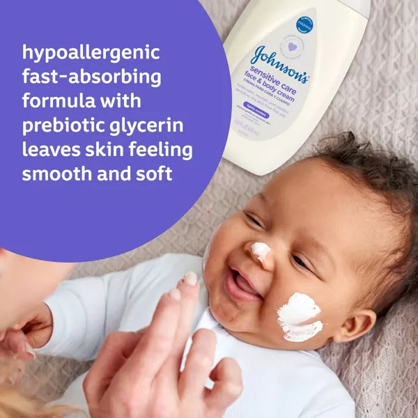 Johnson's Sensitive Care Baby Face & Body Cream for Dry and Sensitive Skin - Lightly Scented - 13.6 fl oz