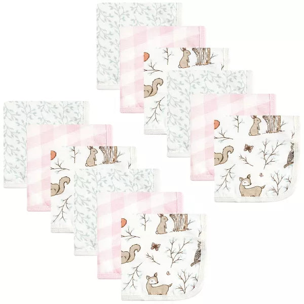Hudson Baby Infant Girl Cotton Muslin Washcloths, Enchanted Forest, One Size