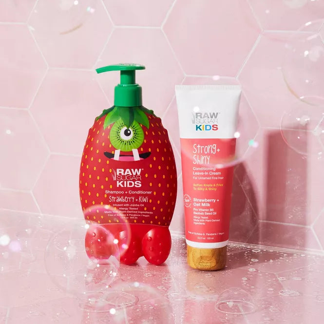 Raw Sugar Kids' Strong + Shiny Leave-In Hair Cream - Strawberry + Oat Milk - 3.3 fl oz