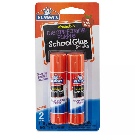 Elmer's Washable School Glue Sticks - Disappearing Purple - 2 Count