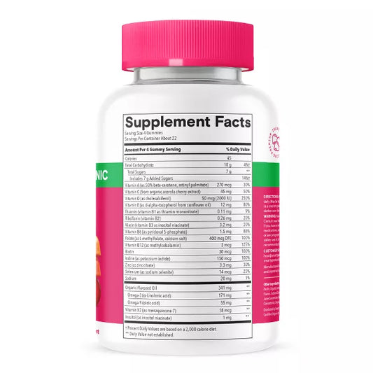 SmartyPants Organic Women's Multi & Vegetarian Omega 3 Gummy Vitamins with D3, C & B12 - 90 ct