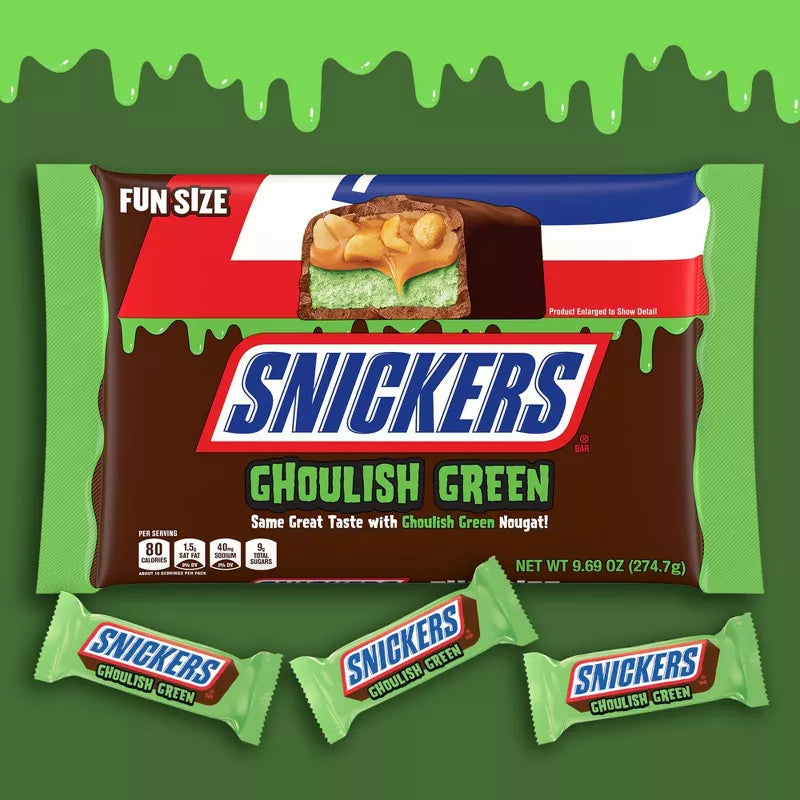 Snickers Ghoulish Green Candy Bars Halloween Chocolate - 9.69oz