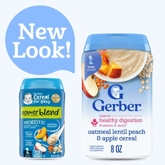 Gerber Cereal for Baby Power Blend 2nd Foods Probiotic Oatmeal Baby Cereal, Peach Apple, 8 oz Canister