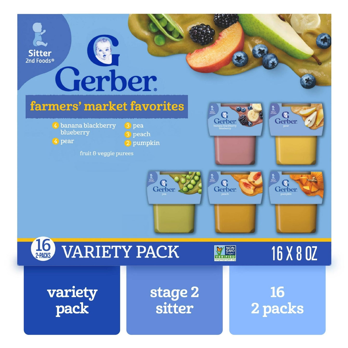 Gerber 2nd Foods Baby Food, Farmers Favorites Variety Pack, 2 oz Tubs (32 Pack)