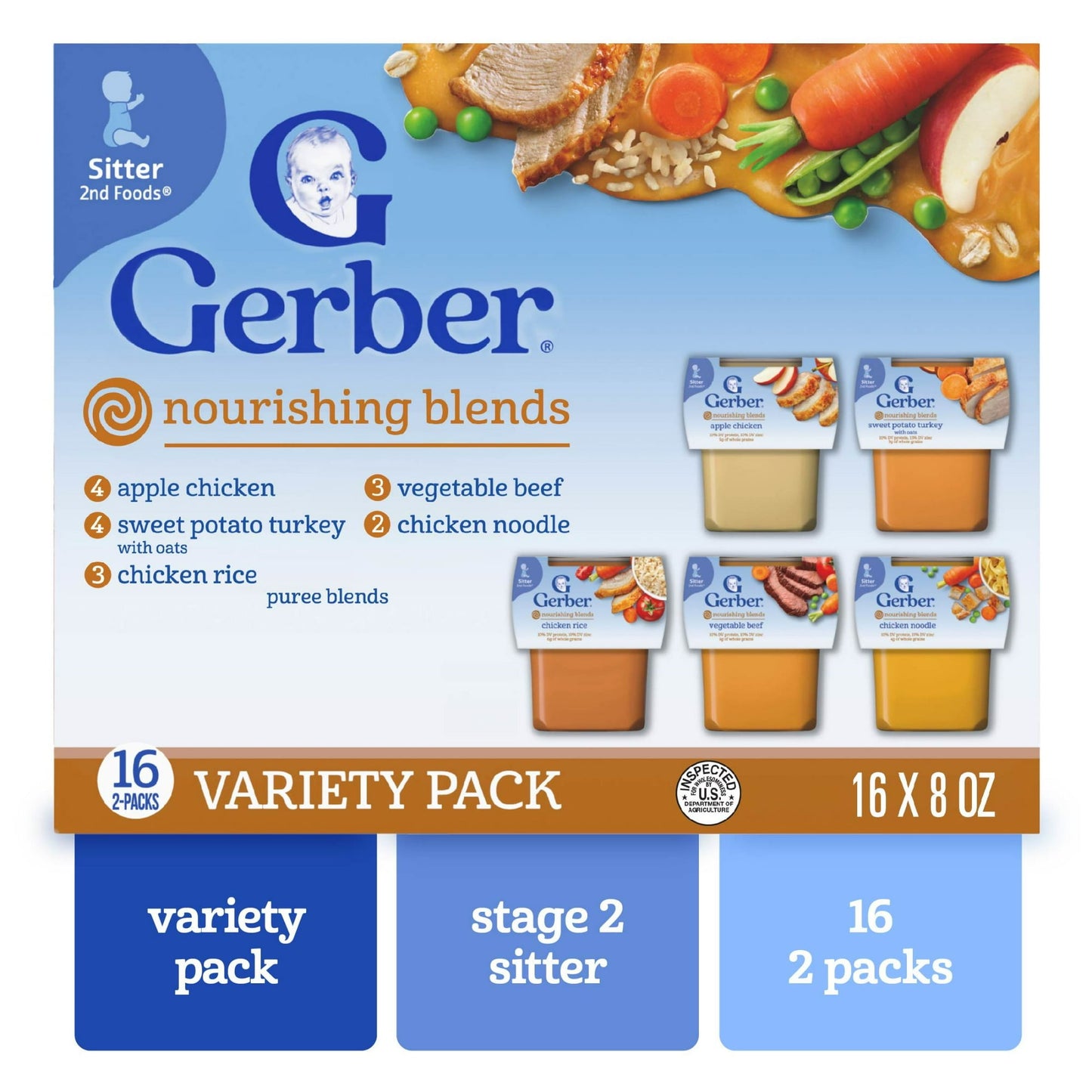 Gerber 2nd Foods Hearty Dinners Puree Favorites Baby Food, Variety Pack, 4 oz Tub