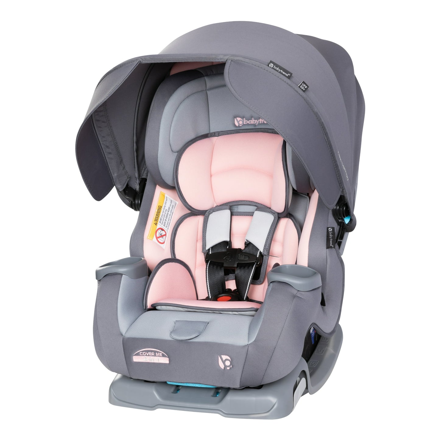 Gray and pink baby car seat on a white background