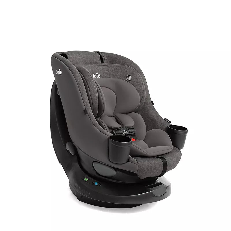 Gray car seat with cup holders on a white background