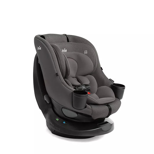 Gray car seat with cup holders on a white background