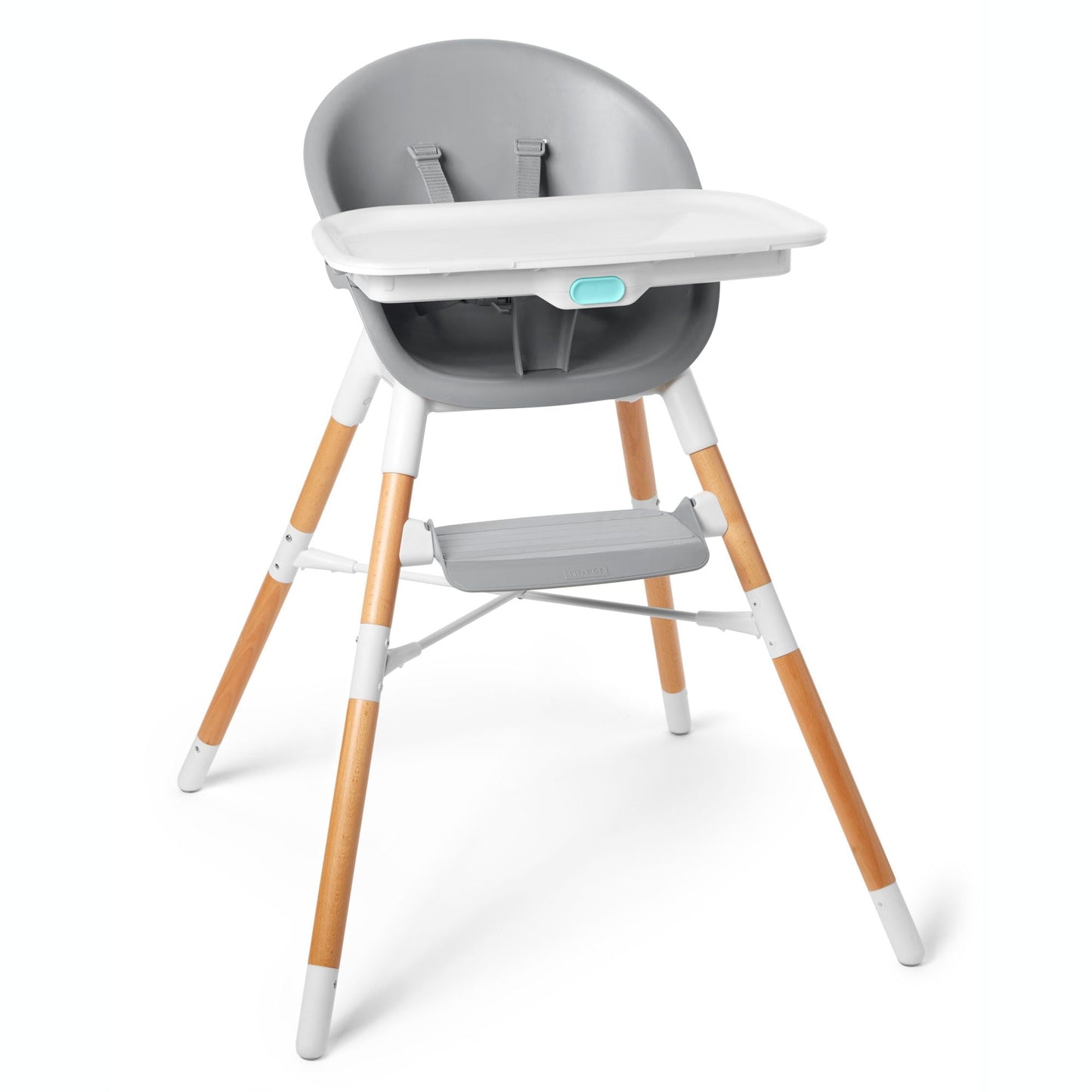 Gray high chair with wooden legs on a white background
