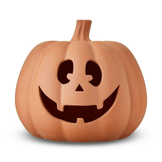 Halloween Brown Clay Pumpkin Outdoor Decoration – 9-Inch Jack-O’-Lantern Prop for Porch or Yard Display