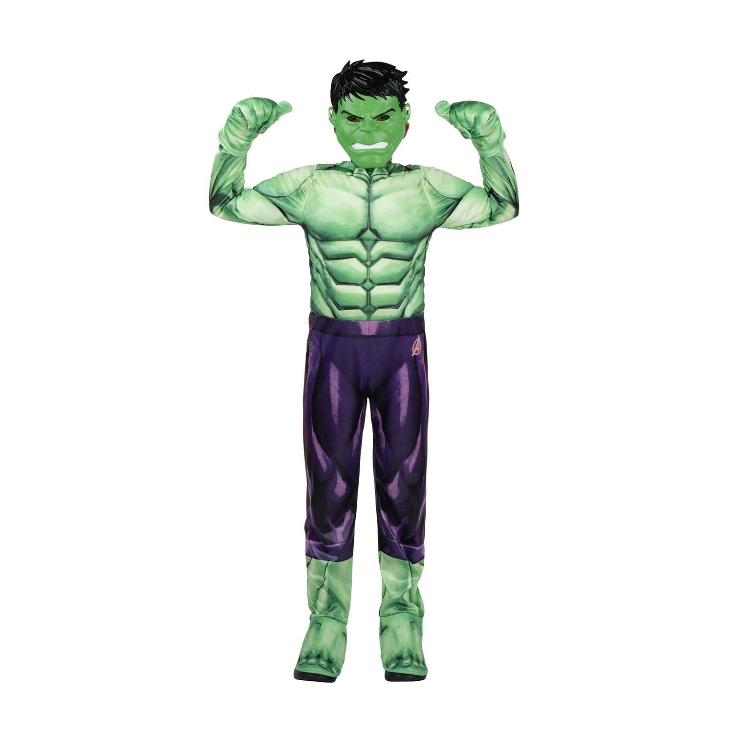 Halloween Green superhero costume with purple accents on a white background