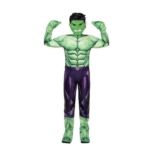 Halloween Green superhero costume with purple accents on a white background
