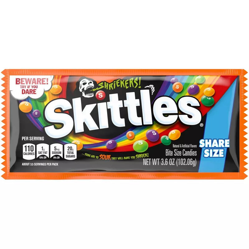 Halloween Themed Candy, Bite size sour candy package with colorful design on a white background