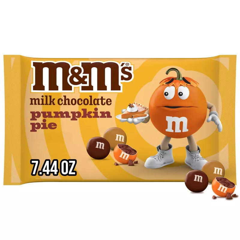 Halloween Themed Candy, milk chocolate pumpkin pie package with a character holding a pie.