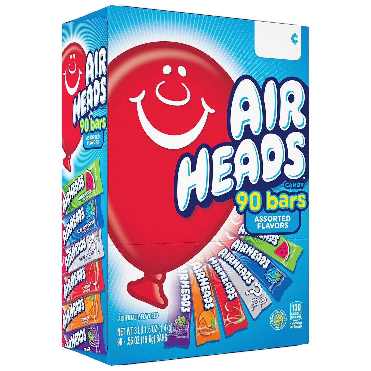 Halloween candy, Box of assorted candy with many flavors with a red balloon-like character on a white background