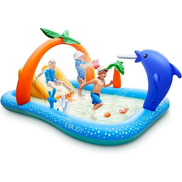 Inflatable rectangular swimming pool for kids and family use in the backyard