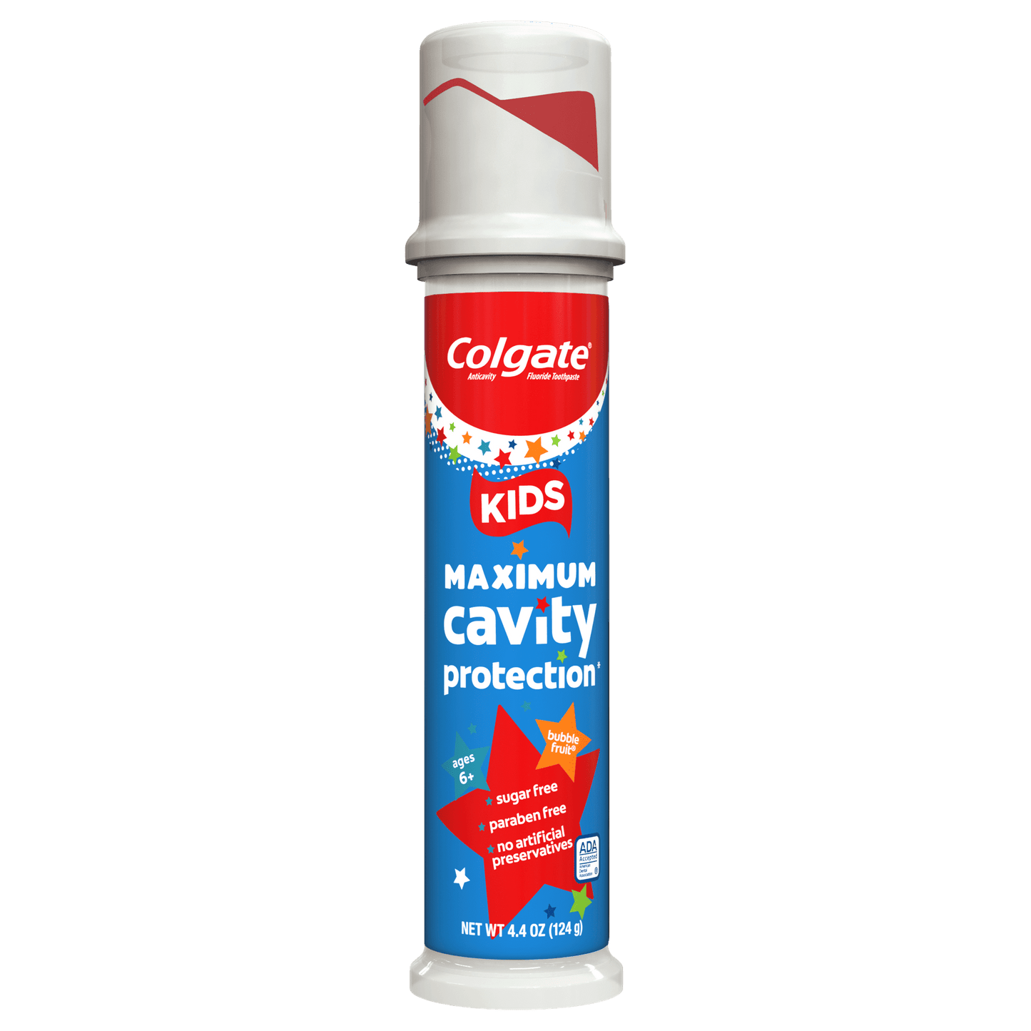 Kids Maximum Cavity Protection toothpaste tube on a green background