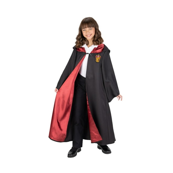 Kids black wizard robe costume with hood and tie – perfect for Halloween dress-up and cosplay.