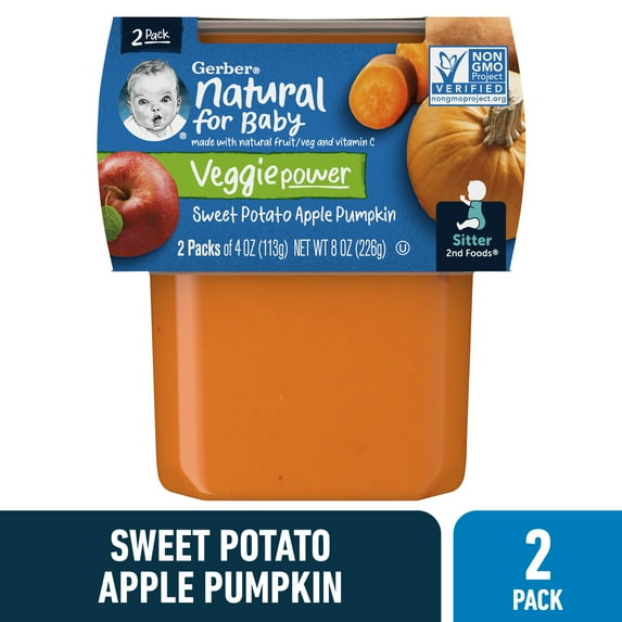 Natural for Baby sweet potato apple pumpkin puree packaging on a white background