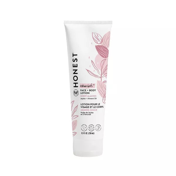 Nourish Face + Body Lotion in Sweet Almond scent.