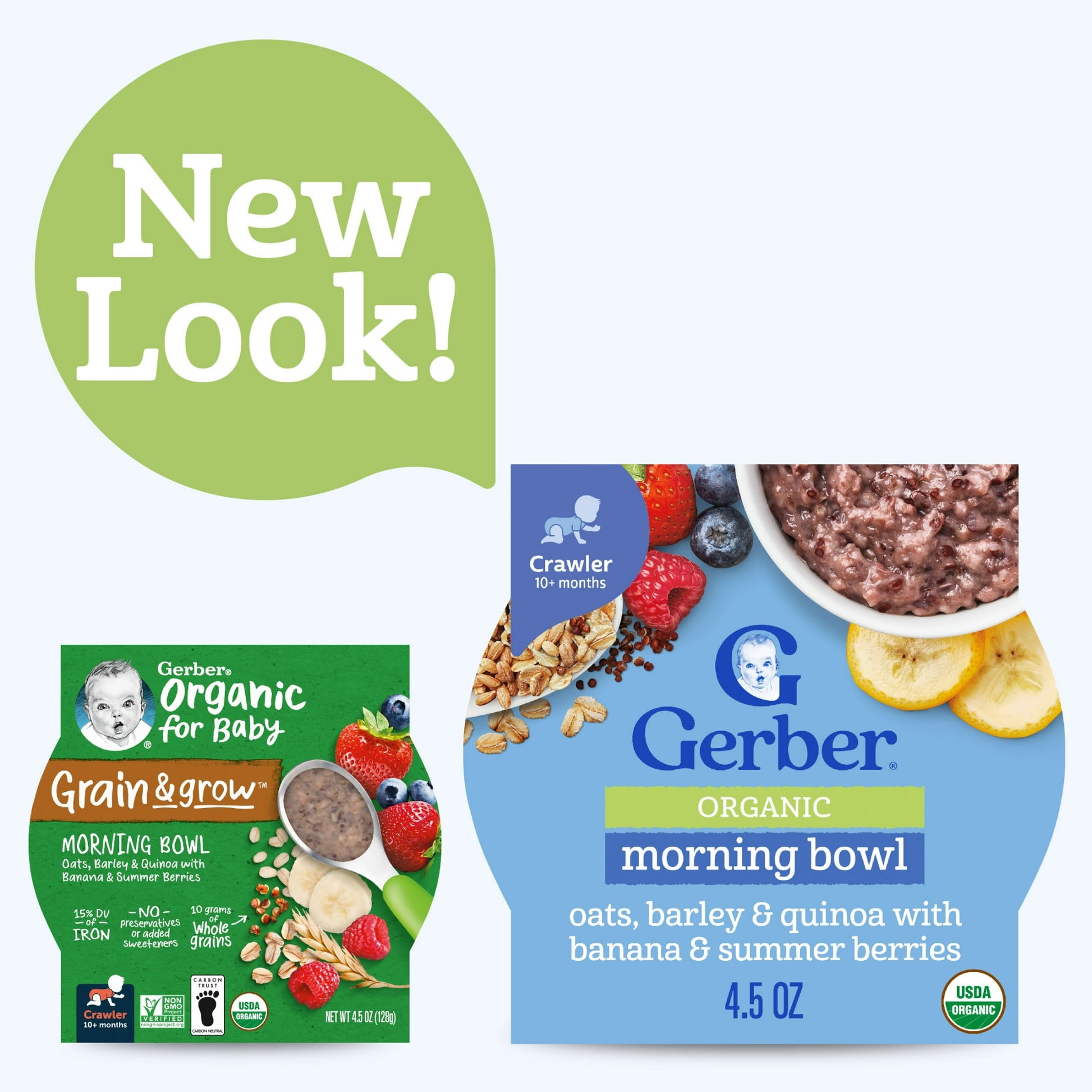 Organic banana and mixed berry baby meal, 4.5 oz tray – stage 3 grain and fruit breakfast bowl for toddlers.