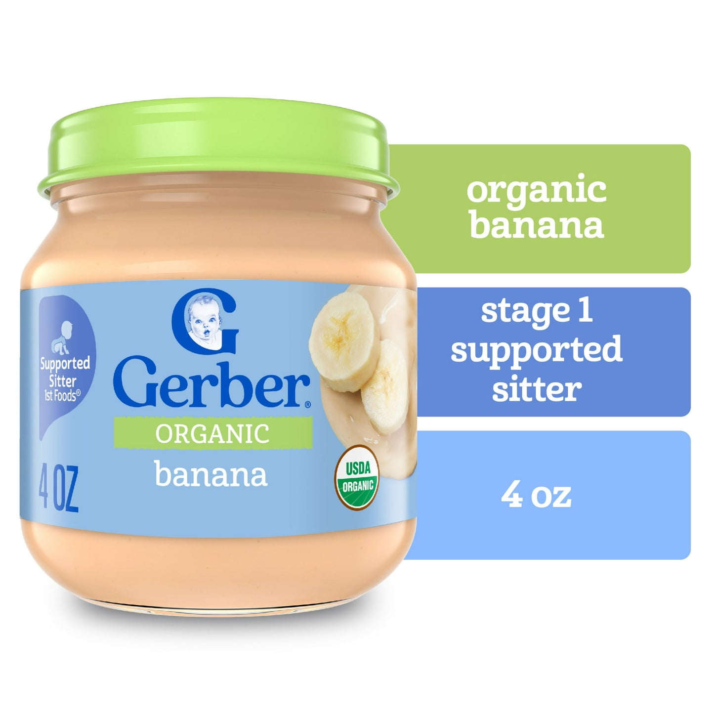 Organic banana puree baby food, 4 oz jar – smooth stage 1 fruit puree for infants starting solids.