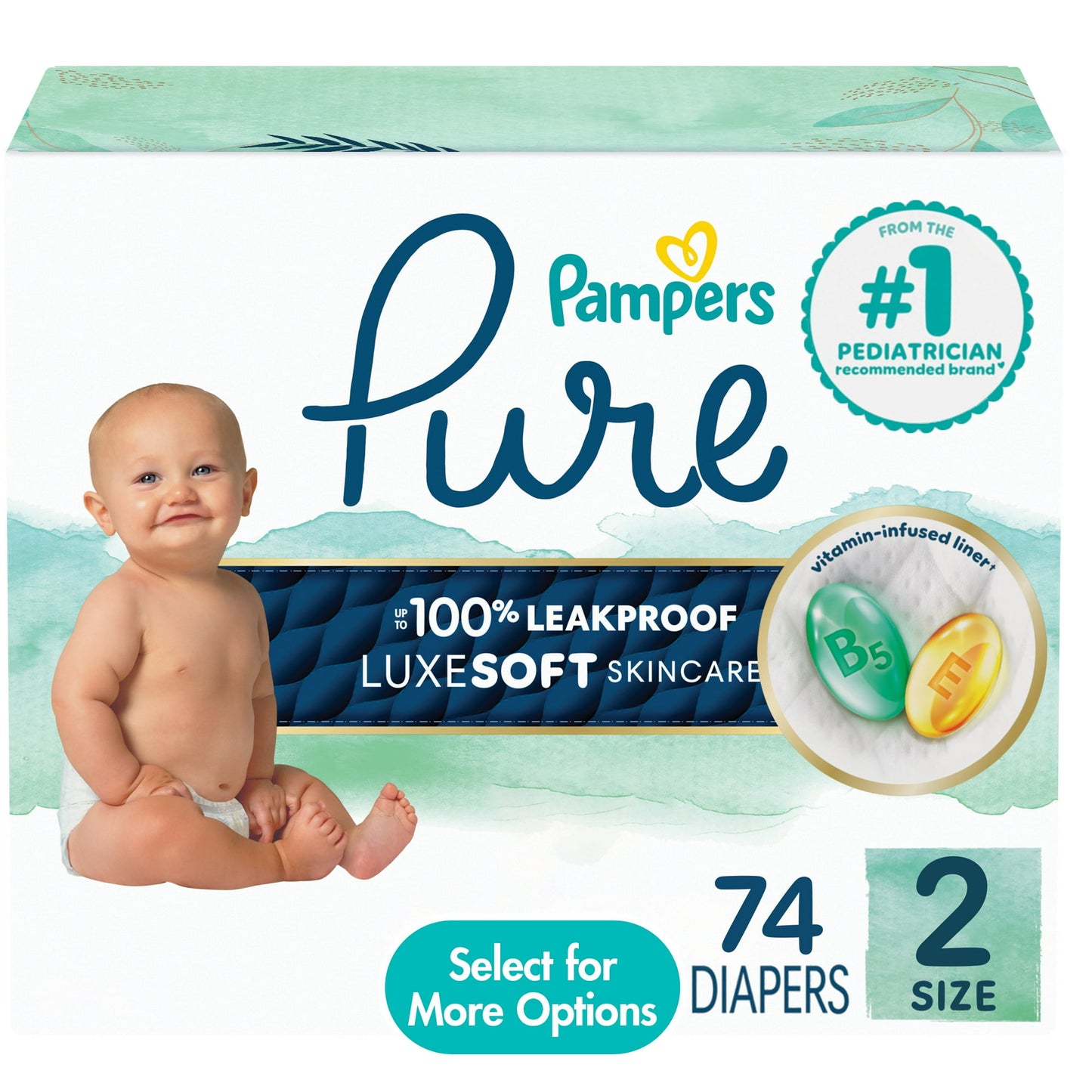 Pampers Pure Baby Diapers, Up to 100% Leakproof, Premium Hypoallergenic Soft Diapers