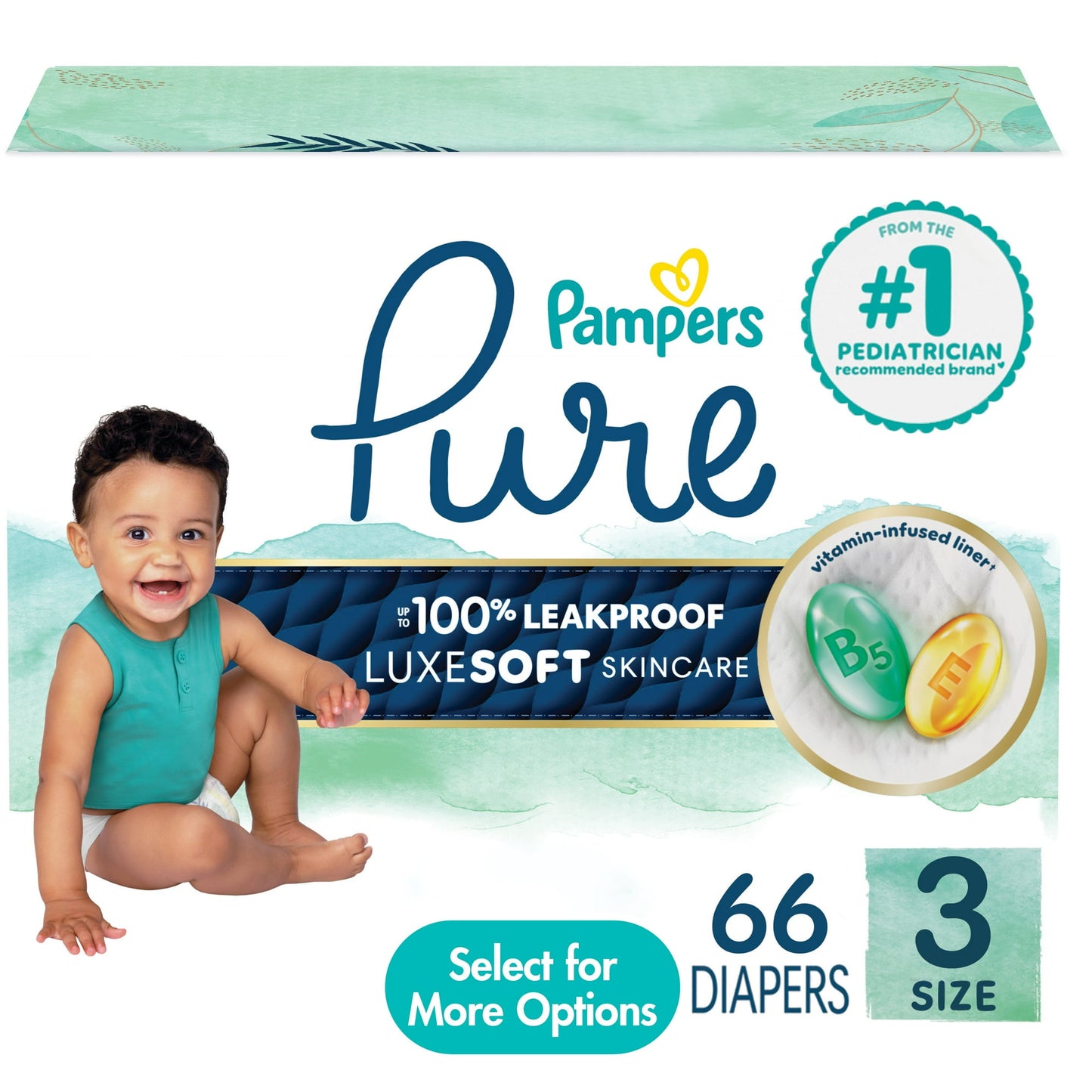 Pampers Pure Baby Diapers, Up to 100% Leakproof, Premium Hypoallergenic Soft Diapers