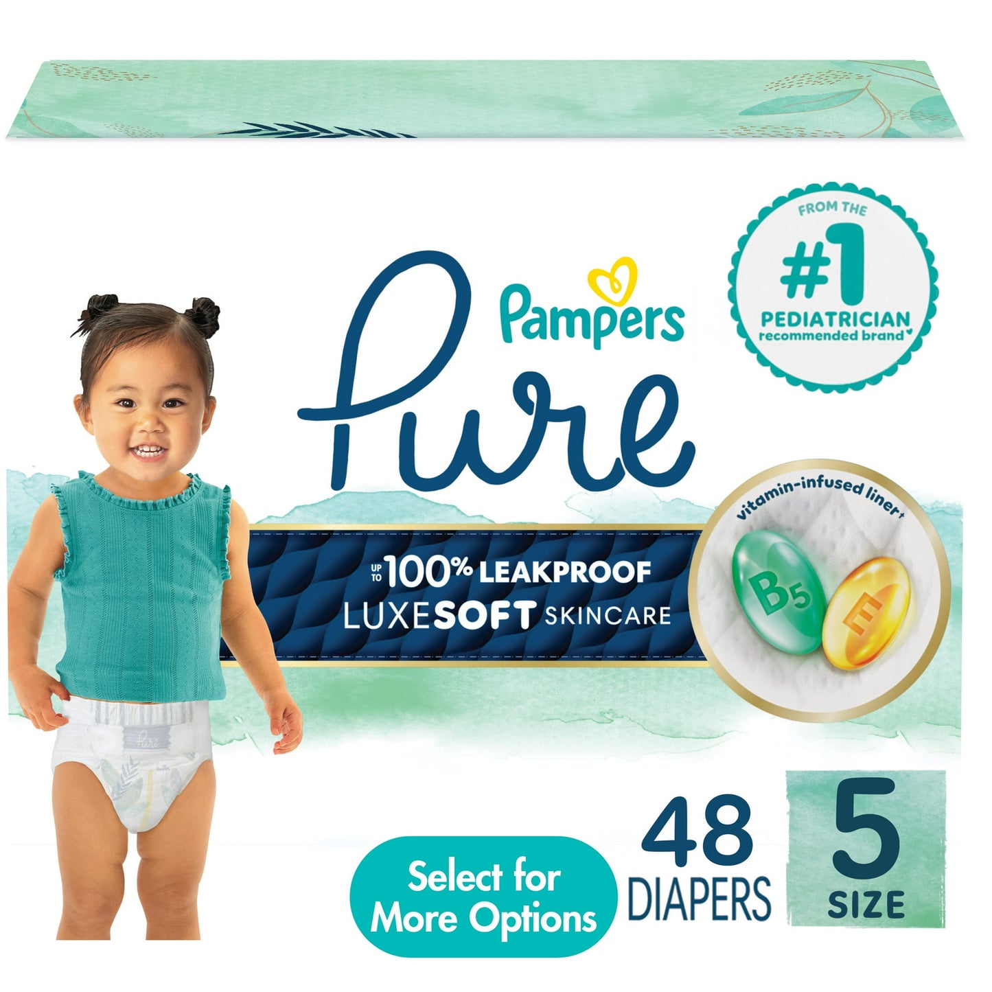 Pampers Pure Baby Diapers, Up to 100% Leakproof, Premium Hypoallergenic Soft Diapers