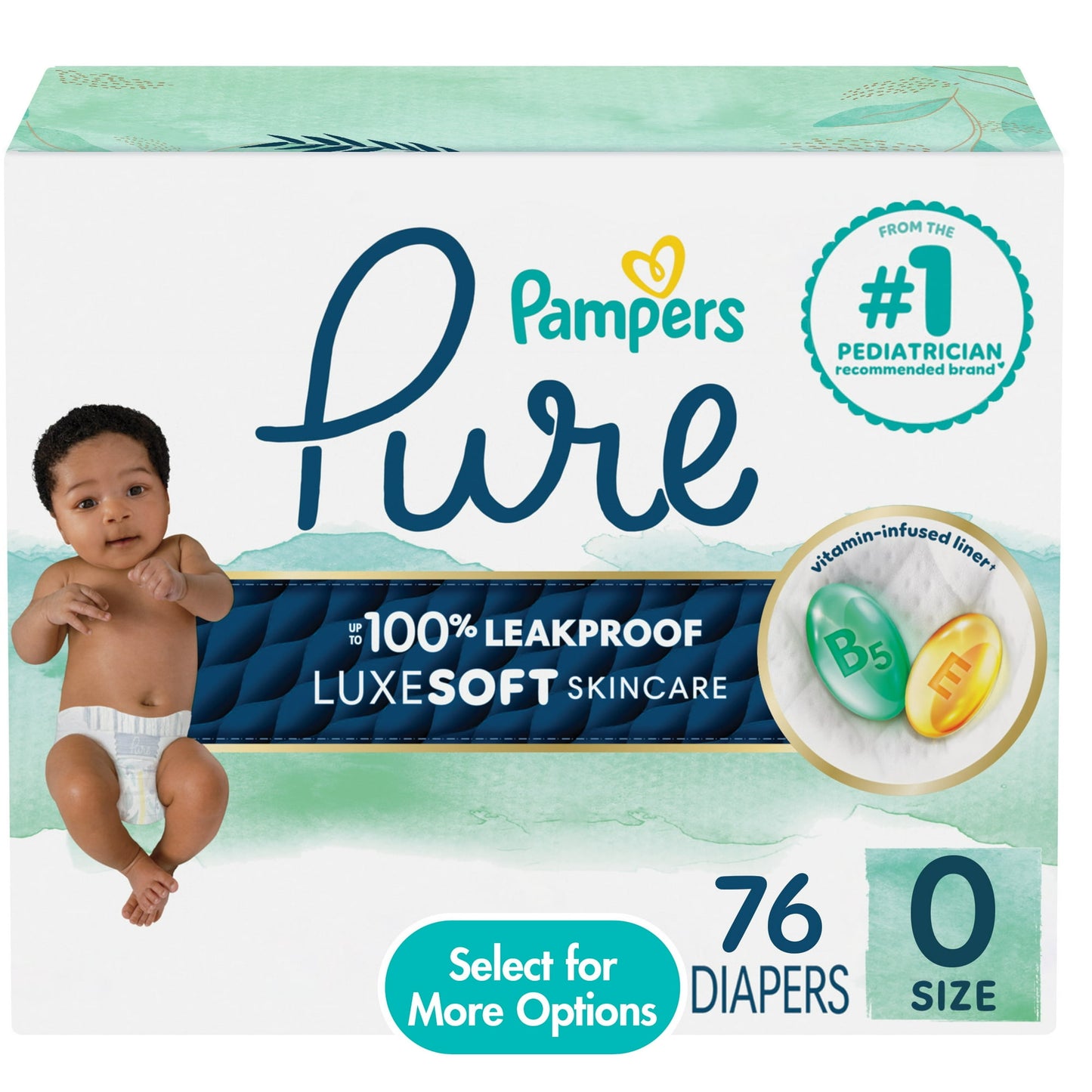 Pampers Pure Baby Diapers, Up to 100% Leakproof, Premium Hypoallergenic Soft Diapers