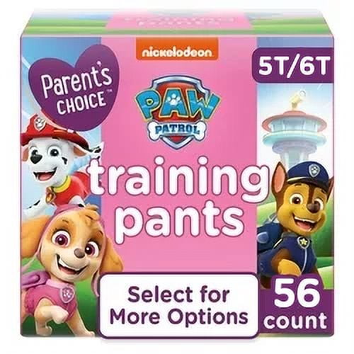 A box of training pants featuring Cartoon characters, labeled 5T-6T, 56 count