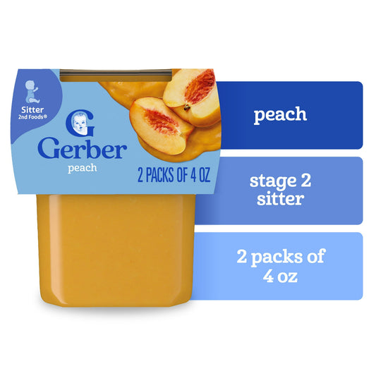 Peach puree baby food – 2-pack of smooth 4 oz tubs made for infants and toddlers.