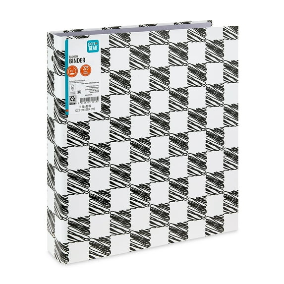 Pen+Gear Fashion 1.5" Round-Ring Binder, Black and White Squiggle Check
