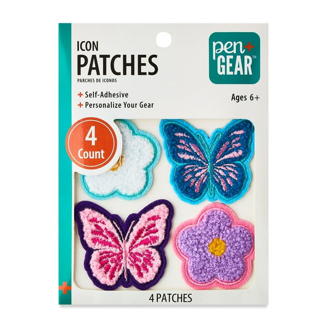 Pen+Gear Multi-Color Star, Rainbow, Paw, and Heart Chenille Patch Stickers, 4 Count