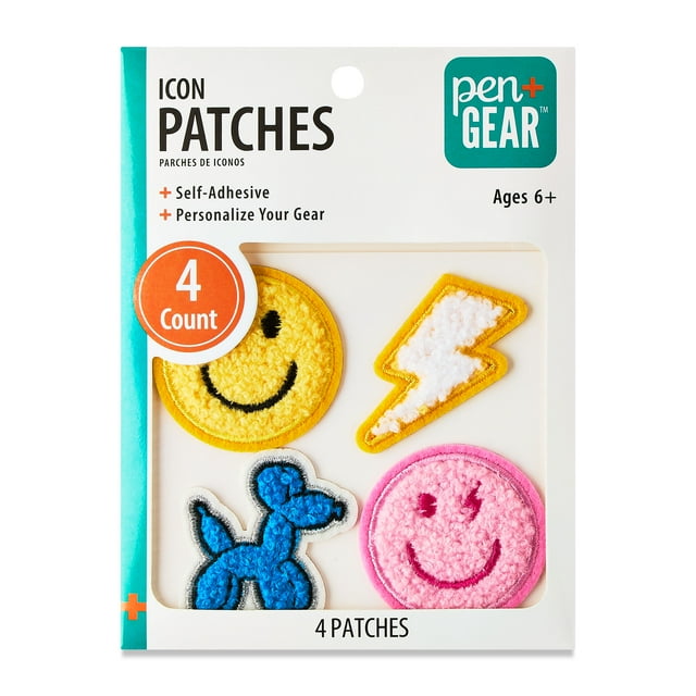 Pen+Gear Multi-Color Star, Rainbow, Paw, and Heart Chenille Patch Stickers, 4 Count