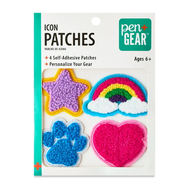 Pen+Gear Multi-Color Star, Rainbow, Paw, and Heart Chenille Patch Stickers, 4 Count