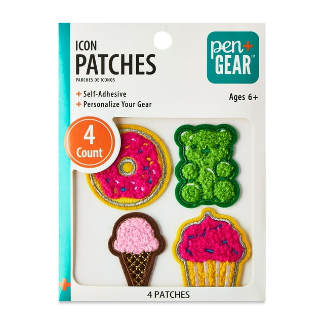 Pen+Gear Multi-Color Star, Rainbow, Paw, and Heart Chenille Patch Stickers, 4 Count