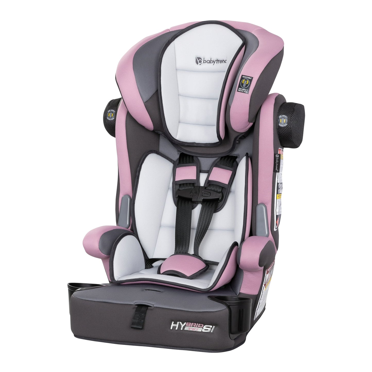 Pink and gray car seat with white interior on a white background
