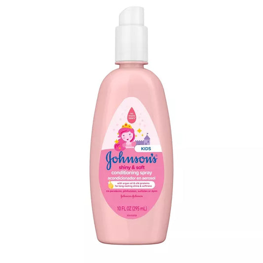 Pink bottle of Kids conditioning spray on a white background