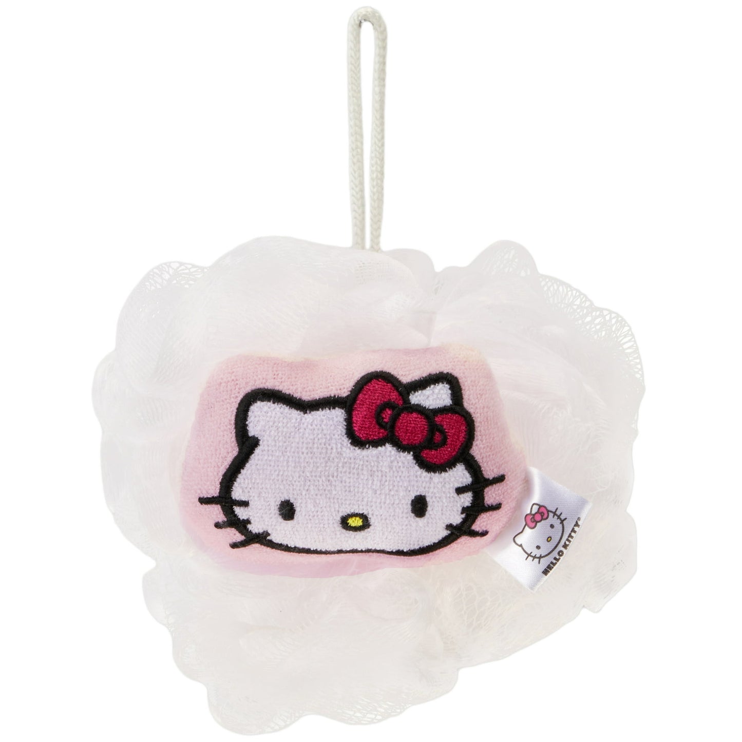 Pink kids bath loofah pouf with cute cartoon character design, gentle for daily use