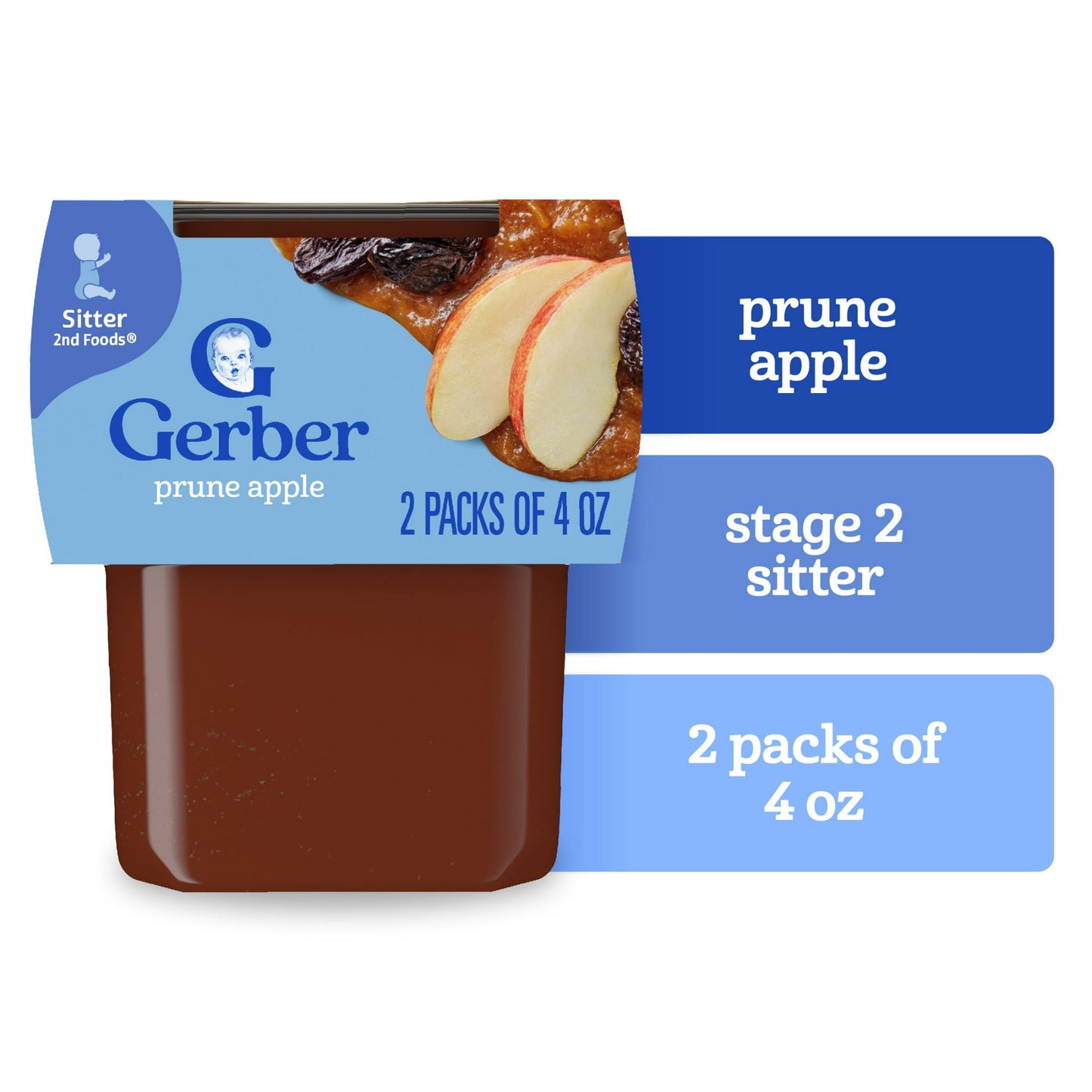 Prune apple puree baby food – 2-pack of smooth 4 oz tubs for stage 2 infants.
