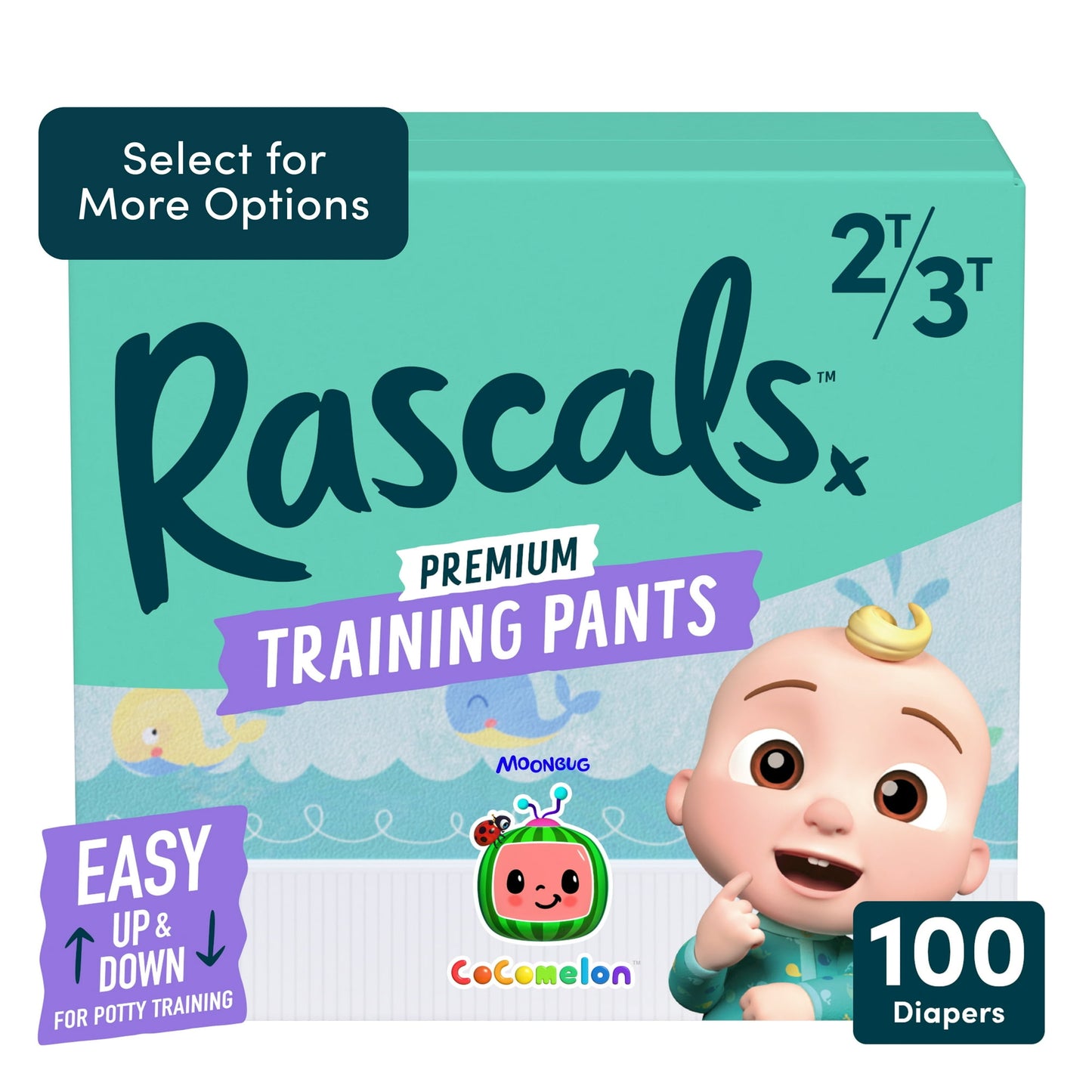 A package of premium training pants featuring a cartoon baby 2T-3T, 100 count
